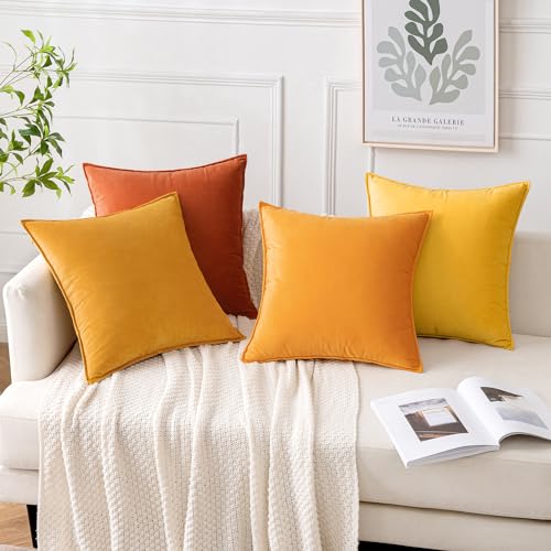 MIULEE 4er Set Kissenbezug 45×45cm Biese Samt Farbverlauf Orange Serie – Ansicht 5