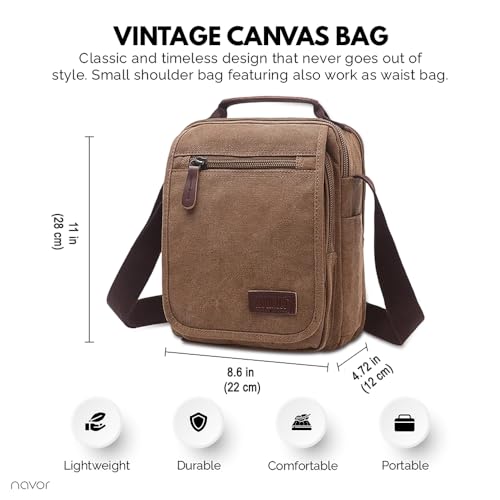 navor Small Vintage Multipurpose Canvas Crossbody Shoulder Bag Crossover Messenger Travel Work Bag Purse for Men Women -Gray2