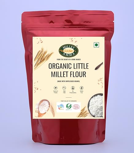 Image of Millet Amma Certified Organic Little Millet Flour 1kg | Samai Flour | Kutki Atta | Unpolished | High Protein | Gluten Free | Ideal for Poori, Dosa & Roti
