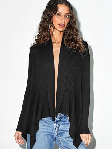 Image of INKOFF Womens Draped Front Cardigan Sweaters Long Sleeve Waterfall Irregular Hem Cardigans Lighweight