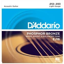 D'Addario EJ16 Phosphor Bronze Acoustic Guitar Strings, Light, 12-53 (7 Pack)