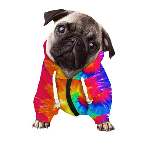 Howilath Dog Hoodie Dog Sweaters With Hat, Tie-Dye Rainbow Soft And Warm Dog Sweater For Small Medium Large Dogs Cats Shirt - M #TOP2