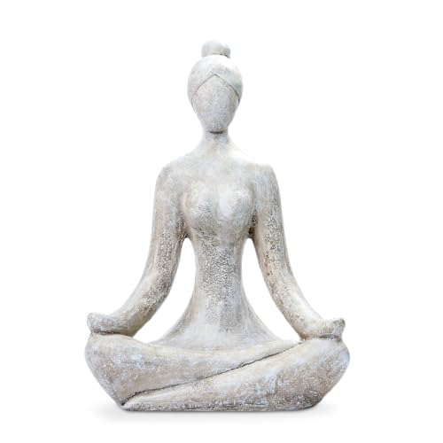INtrenDU Yoga-Lady Gartenfigur 46cm Wetterfeste Yoga Figur Frau Polyresin Dekofigur Garten Terrasse Balkon Innen Außen