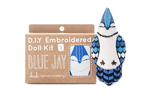 Image of Kiriki Press DIY Embroidery Doll Kit - Skill Level 3 - Beginner to Advanced Embroidery Kits for Adults Teens (3 Skill Levels) Animal Embroidery Kit - Screen Printed Pattern (Blue Jay - Level 3)