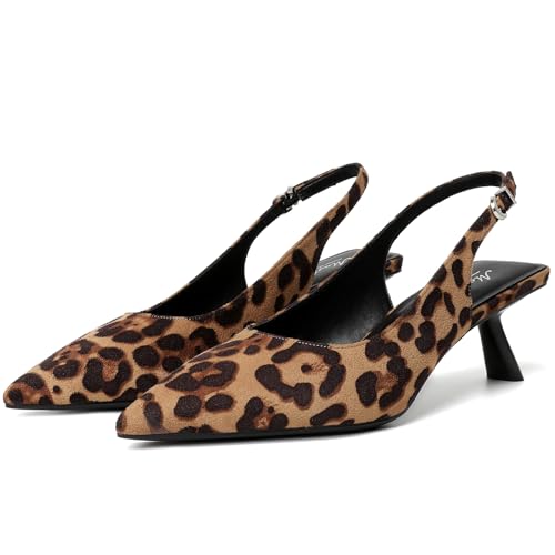 Image of Mostrin Kitten Heels for Women Pointed Toe Pumps Patent Leather Low Heel Slingback Heels with Buckle Dress Shoes for Dating Party Working