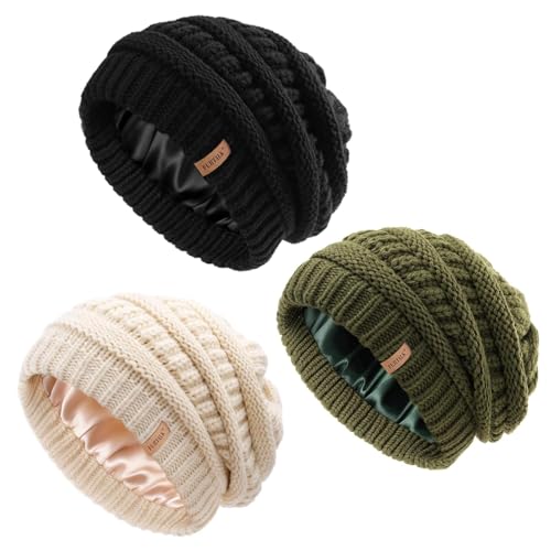 FURTALK Womes Slouchy Winter Beanie Knit Hat Satin...