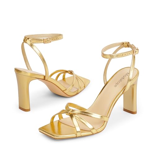 Image of Modatope Womens Sandals Square Open Toe Chunky High Heels Strappy Ankle Strap Sandals Comfort Dress Party Shoes