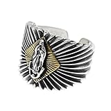 HLMIN Lady of Guadalupe Ring For Men Women, Vintage Gothic Virgin Mary Wide Cool Punk Ring, Adjustable Oxidized Protection Statement Biker Ring, Open Virgin Mary Blessed Ring Jewelry Gifts for Men