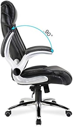 Miniatura 4 de Productos de oficina Silla de respaldo alto con aleta de peltre en negro Silla de computadora de oficina para el hogar Ocio Cuero Giratorio Lazy