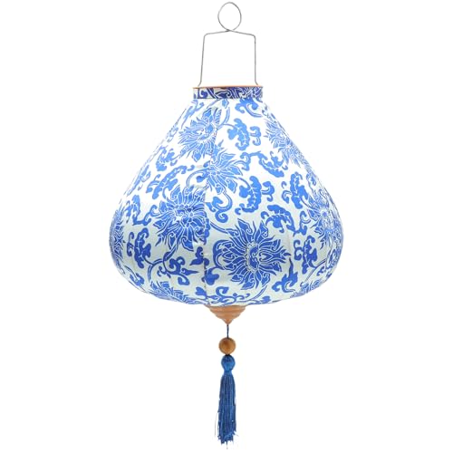 Veemoon Vietnamese Oval Silk Lantern Chinoiserie Chinese Japanese Lanterns Lampshade Tassel Oriental Lantern Hoian Lantern Lamp Spring Festival New Year Decorations, 39.00X30.00X30.00CM, Picture 1
