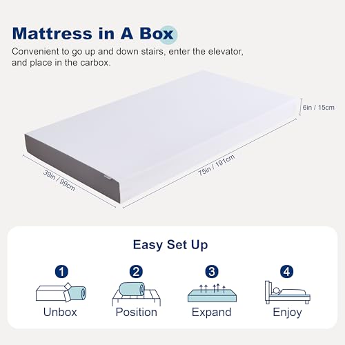 Image of Amazon Basics Memory Foam Mattress, Soft Plush Feel, Breathable, 6 Inch, Twin, White /Grey
