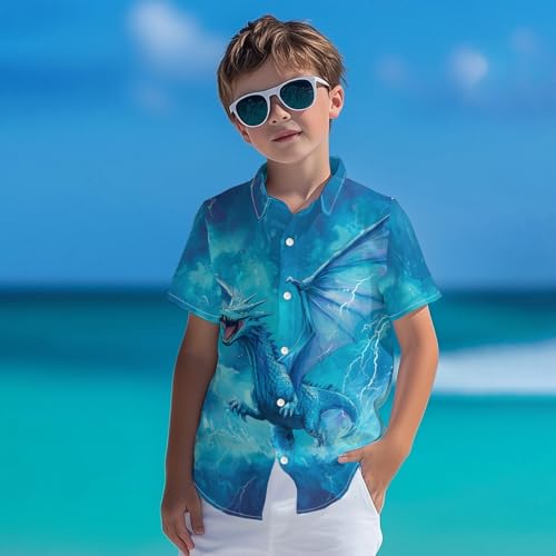 Image of Kids Tie-dye Hawaiian Shirt 80s Button Down Retro Short Sleeve Casual Beach Tropical Funny Party Outfits for Boys