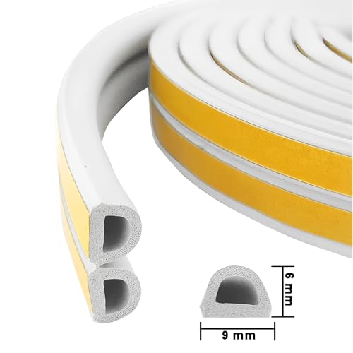 Image of Weather Stripping Seal Strip Tape, Doors Windows Frame Self Adhesive D Type Foam Sealing Tape, 65.6Ft Rubber Soundproof Insulation Cell Foam Stripping, White (Pack of 2)