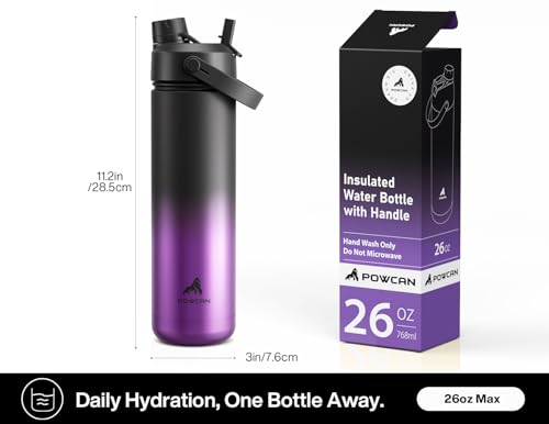 Image of POWCAN 26 oz Insulated Water Bottle with 2-in-1 Straw and Spout Lid, Keep Cold 24H, Leak-Proof, Fits in Car Cup Holder, Stainless Steel Water Bottle for Sports, Travel, Gym, Gift, and School (Jocker)