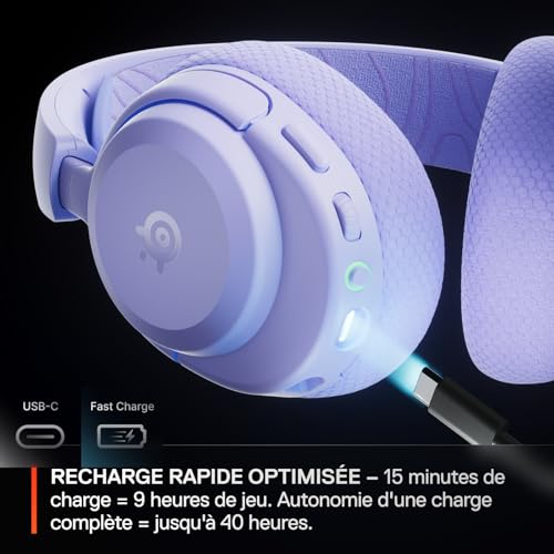 SteelSeries Casque Arctis Nova 3X Wireless - Appli Mobile Companion - Batterie 40h - Haut-parleurs magnétiques en néodyme - 2,4 GHz/Bluetooth - Micro détachable - Xbox, PS5, PC, Switch,Mobile -Lavande
