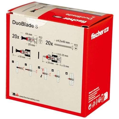 Miniatura 3 de fischer - DuoBlade con Tornillos | Tacos Compatibles con Placas de Yeso PLADUR® Autoperforantes Colgar Cuadros Sin Taladrar | Soporte TV, Relojes | Aplicación Facil Destornillador Punta PZ 2 | 20 Uds