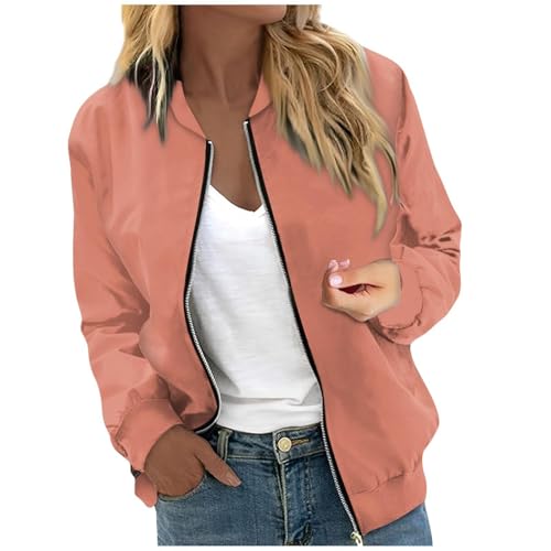 Genérico Chaqueta Mujer Primavera Chaqueta de Béisbol Ligera para Mujer Manga Larga con Cremallera Elegante y Cómoda para Uso Diario en Temporada Primavera Otoño (Orange, XXL)