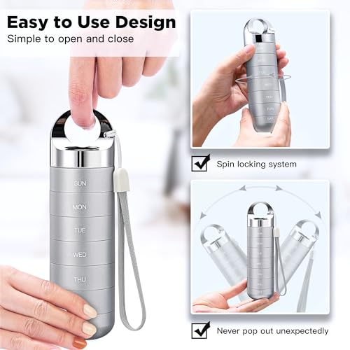 Image of Zannaki Metal Travel Pill Organizer, Portable Waterproof Weekly Pill Box, Large Aluminum Alloy Pill Case Container, BPA Free 7 Day Daily Medicine Organizer Holder for Vitamin, Fish Oil, Supplement