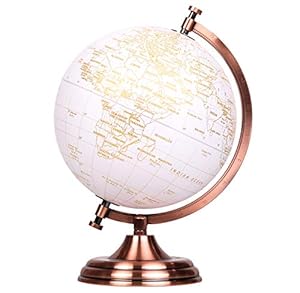 Exerz 20cm Globe Golden and White Colour Metallic - Wedding Guest Book Globe - Metal Arc and Base, Coated in Golden Colour in White Globe - for School, Home, Office (English)