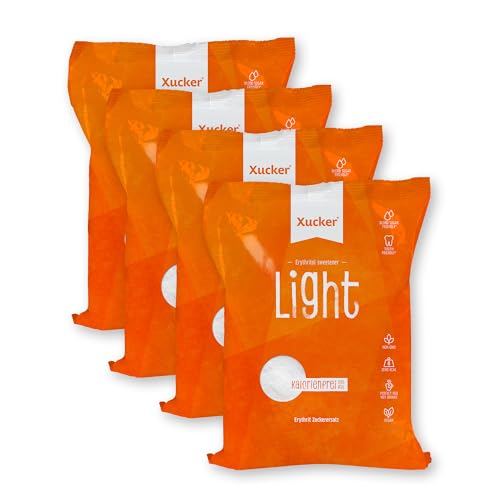 Xucker Light mit Erythrit Zuckerersatz - kalorienfreier Kristallzucker Ersatz I Veganer & zahnfreundlicher Zucker I Erythrit Zucker ohne Stevia I 0kcal zuckerfrei (4x1kg Nachfüllpack)