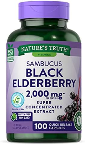 Nature's Truth Black Elderberry Capsules | 100 Count | Super Concentrated Sambucus Extract | Non-GMO, Gluten Free
