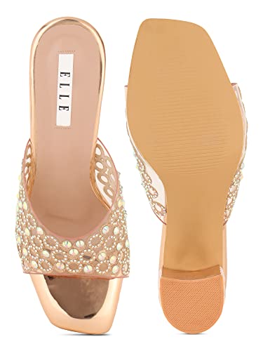 Image of ELLE Women's Embellished Block Heel Slip-On Sandals