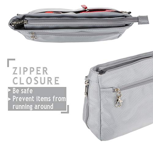 Vercord Expandable Nylon Handbag Purse Organizer Insert Liner Shaper Bag In Bag Beige Grey Medium #TOP4