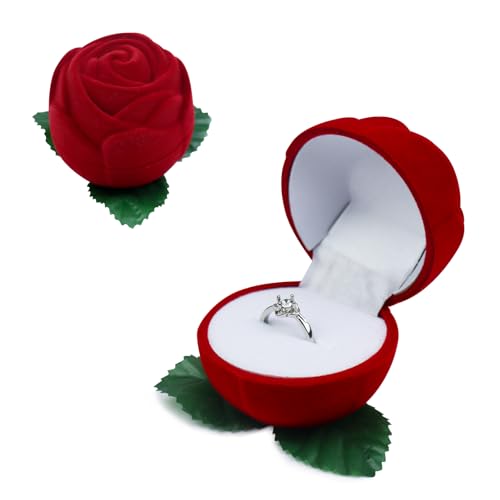 AdiStylinno Caja de regalo romántica de rosa roja para anillo de terciopelo para hombre y mujer, caja de regalo de terciopelo para propuesta, compromiso, boda, ceremonia (rojo)