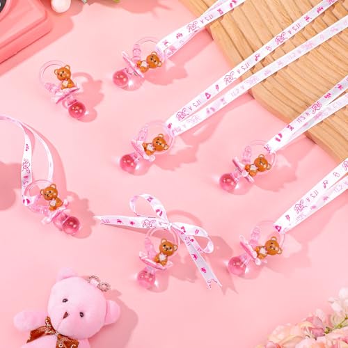 Image of Coume 36 Pcs Baby Shower Pacifiers Necklace Cute Bear Bottle Acrylic Pacifiers Necklaces for Baby Shower Games Guests Gender Reveal Party Favors Prize Decorations DIY (White,Pink,Cute)