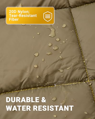 KingCamp Ultralight Camping Blanket, Packable Down Alternative Puffy Wearable Blankets Weatherproof Warm Package Quilt with Snap Buttons for Outdoor Hiking Travel Picnic Stadium (69" L x 53", Olive)
