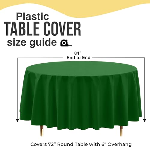 Image of Exquisite 66% Thicker Premium Emerald Green Round Tablecloth 0.5 Mil 24 Pack Plastic Table Cloth Disposable 84 Inch Round Plastic Tablecloth Won't Tear Easily Like Cheap Thin Brands