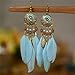 Boho Feather Leaf Dangle Earrings for Women Girls Gold Plated Long Ball Bead Leaf Fringe CZ Enamel Dreamcatcher Statement Charms Drop Dangling Fish Hook Stud Lightweight Antique Bohemian Festival Party Jewelry Gifts (Turquoise)