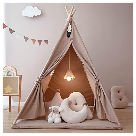 Teepee Tent for Kids with Padded Mat Foldable Tone Play Tents for Girl and Boy with Storage Pouch Canvas Tepee Playhouse for Child Indoor Outdoor