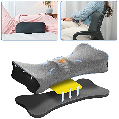 Elviros Lumbar Pillow For Bed, Adjustable Memory Foam Back Pillow For Sleeping, Ergonomic Lumbar Support Pillow For Lower Back Pain Relief, Back Support Pillow For Chair, Couch, Recliners, Grey #TOP30