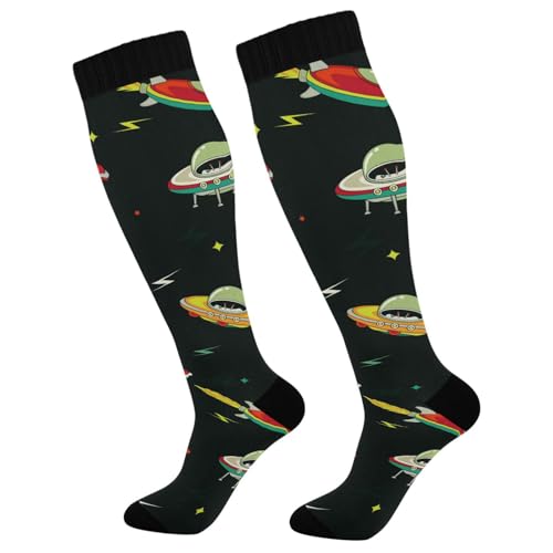 Dussdil Color Ufo Spaceship Spacecraft Compression Socks for Women Men Christmas Circulation Long Knee Socks for Winter Warm Stockings Socks
