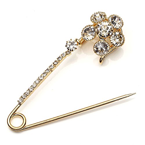 Top Plaza Mothers Day Gift Pack of 5 Women Fashion Rhinstone Crystal Accented Golden Safety Pin Jewelry Brooch Breastpin - Catch Scarf,Lapel or Collar(#3) - Thumbnail 4