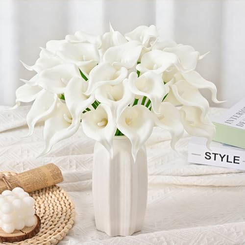Yastouay 24 Pcs White Calla Lily Artificial Flowers Fake Flowers Bouquet