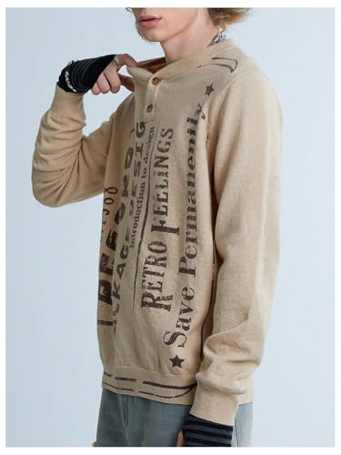 SHENHE Men's Letter Print Button Down V Neck Pullover Sweater Long Sleeve Streetwear Knit Top4