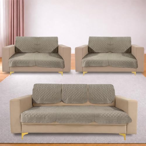 Image of Homerz Premium Petal Charm Sofa Cover | Embossed Floral Pattern | Soft Touch, Anti-Dust & Easy Wash Fabric Cloth, Washable and Durable (Beige, 7(3+2+2) Seater, Seat Cover with Backrest)