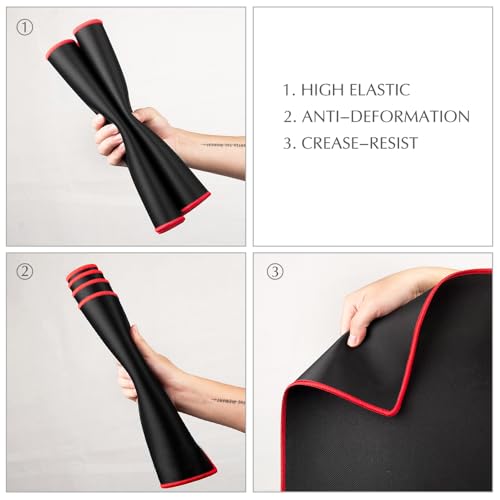 Image of JIALONG Large Gaming Mouse Pad, Extended Mousepad with Red Stitched Edges, XXL Desk Mouse Mat, Big Computer Keyboard Pad for Gaming and Office, 35.4 x 15.7 inches