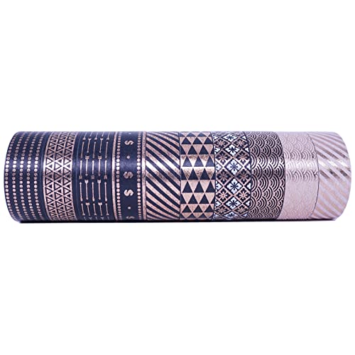PHANTOMON Lot de 10 rouleaux de ruban washi doré - 15 mm de large - Ruban décoratif multi-usages - Noir et doré - Pour enfants, projets de bricolage, scrapbooking Cover