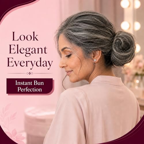 Image of Messy Bun Scrunchie Hair Extension for Women & Girls - 100% Natural Real Human Hair Juda | Hair Bun Accessories for Women - Trendy Messy Hair Look, Grey (30g)