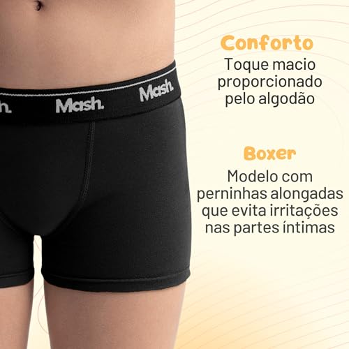 Kit 10 Cuecas Infantil Menino Boxer Mash Algodão | 2 Preto - 2 Branca - 1 Cinza - 2 Jeans - 2 Marinh