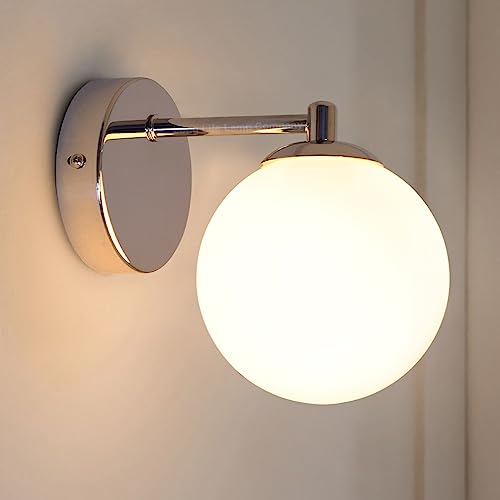 Long Life Lamp Company Frosted Glass Globe Wall Light Sconce Chrome Wall Lamps for Indoors H3097 with LED Bulb Warm White G9