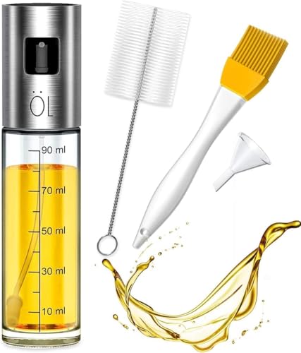 Oil Sprayer for Cooking, 100ml Food-Grade 304 Stainless Steel & BPA-Free Glass, Leakproof Oil Mister...