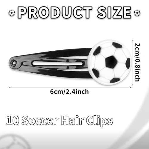 10 piezas de pinzas para cabello con diseño de balón de fútbol, color negro y blanco, accesorios deportivos para mujeres y niñas miniatura 3