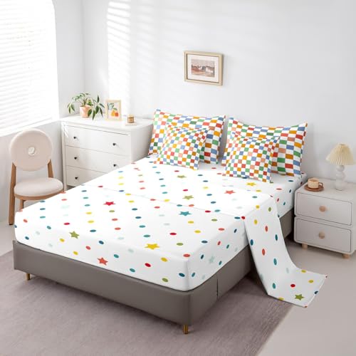Image of Erosebridal Retro Checkered 7 Piece Bed in A Bag with Sheets Queen Vintage 60S 70S Funky Geometric Plaid Bedding Set Retro Checkerboard Grid Comforter Set for Kids Adults Groovy Aesthetic Bed Set