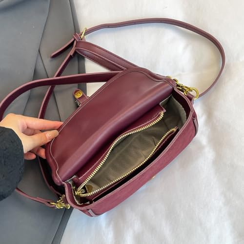 Brown Suede Shoulder Bag for Women, Fall Red Purse, Slouchy Bag, Crescent Crossbody Bag, Trendy Satchel Hobo Clutch3