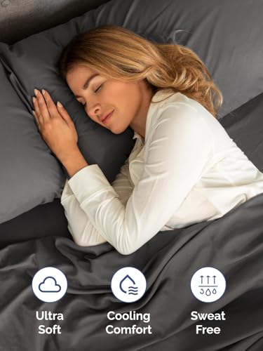 Image of Extra Deep King Fitted Sheet - Single Fitted Sheet Only - Charcoal | Easily Fits 18 inch to 24 inch Mattress, Soft, Wrinkle Free, Breathable & Comfy, Extra Deep Pockets Hotel Luxury Fitted Sheet