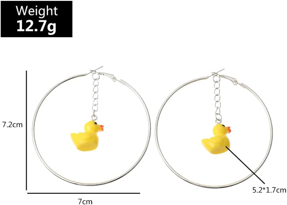 Dangle Cute Duck Big Huggie Hoop Statement Earrings for Women Yellow Resin Animal Chain Tassel Dangling Drop Earring Fashion Jewelry Gifts Birthday - Image 2